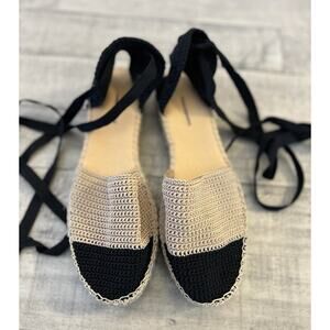 Free People Island Time Wrap Espadrille Sandal Size 9 Tan/Blk Handmade NEW